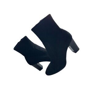 Nine West Sadiah Black Ankle Boots Block Heel Side Zipper MicroSuede Size 8.5M